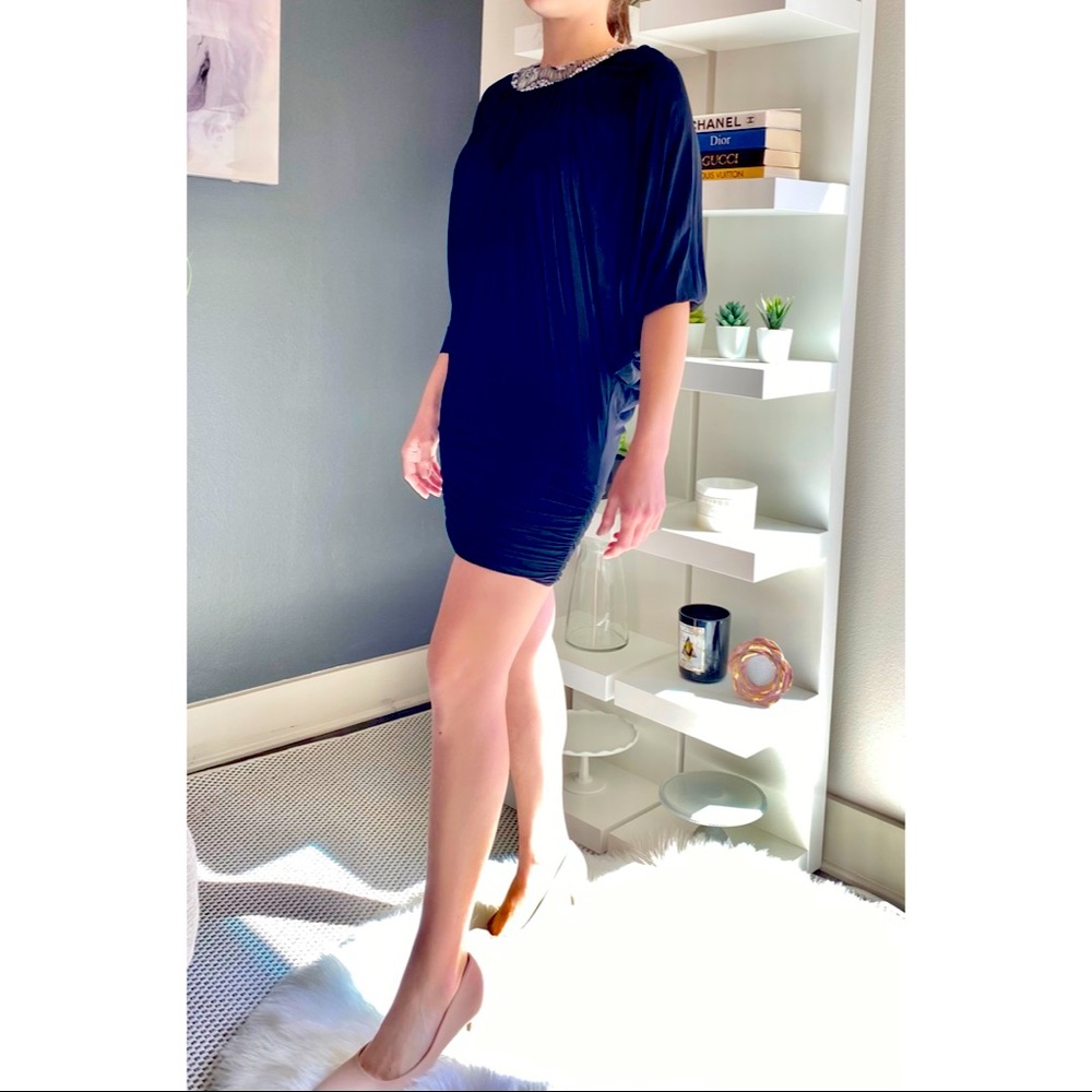 Bebe Scrunch Dress with Crystal Neck